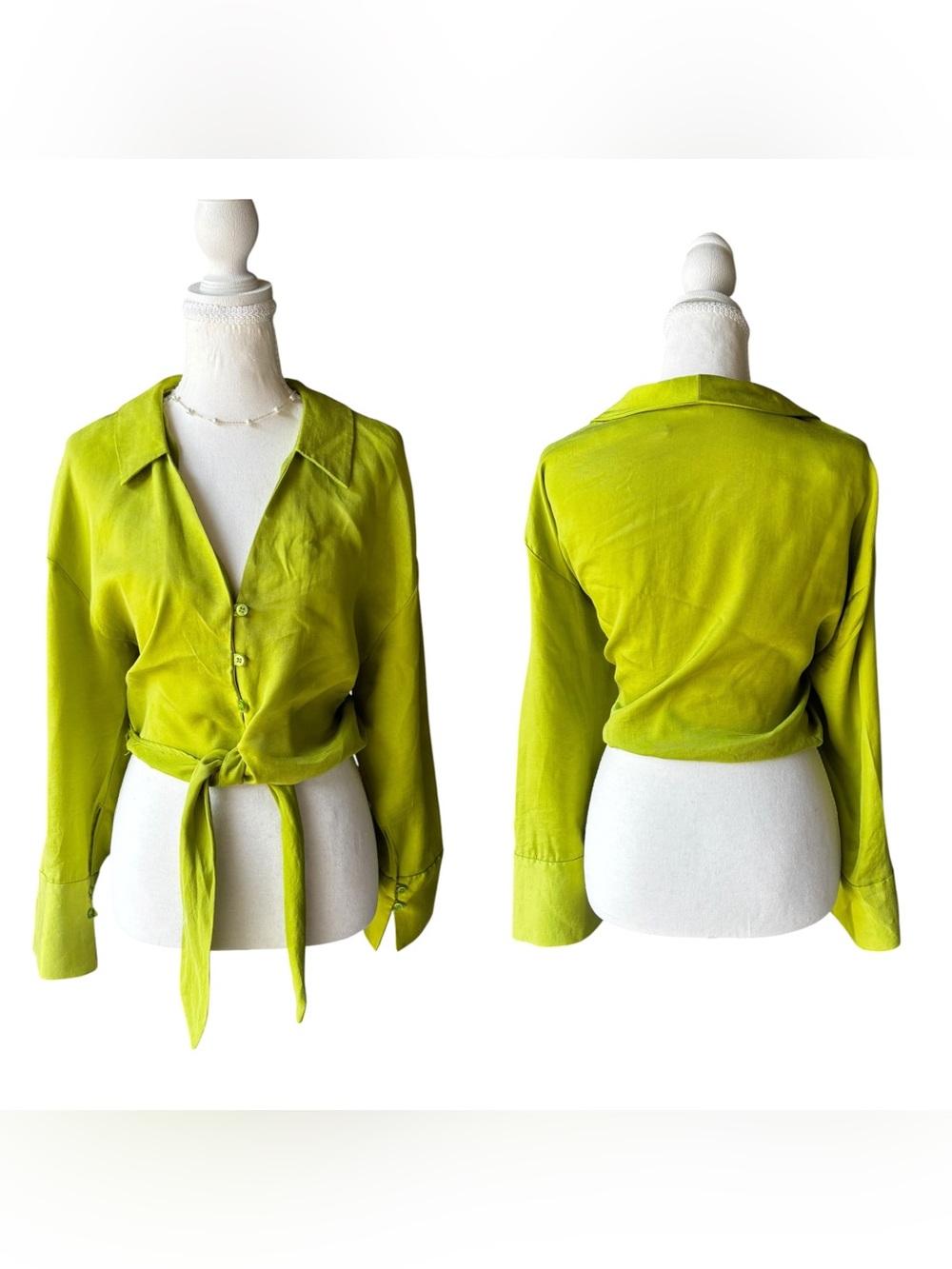 Zara Bright Lime Tie-Front Button Shirt